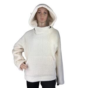 Pink Victoria's Secret Cream Sherpa Teddy Fuzzy Funnel Neck Pullover Hoodie S